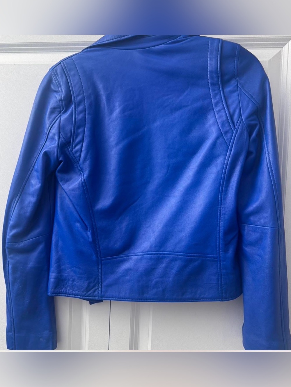 SPÉCIALISTE EN CUIR Vintage Cobalt Blue Leather Moto Biker Jacket Zip Up Small - Picture 6 of 6